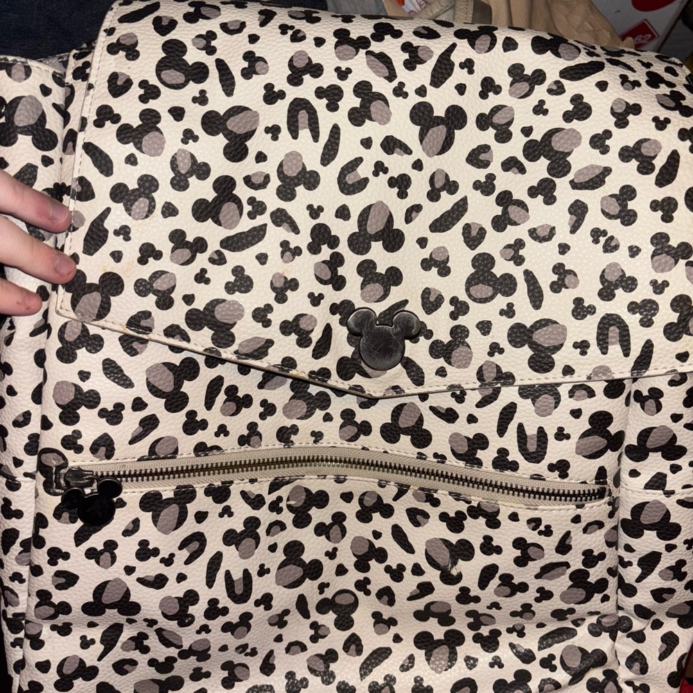Mickey Mouse Patterned Cream and Black Backpack